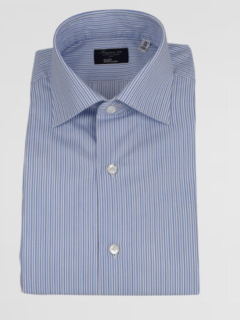 6CF – Chemise Finamore double rayures bleue marine et bleue ciel