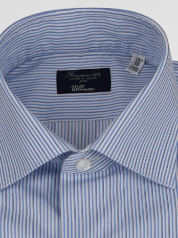 6CF – Chemise Finamore double rayures bleue marine et bleue ciel